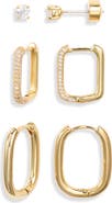 Nordstrom Set of 3 Studs & Square Pavé Hoop Earring Set