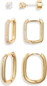 Nordstrom Set of 3 Studs & Square Pavé Hoop Earring Set
