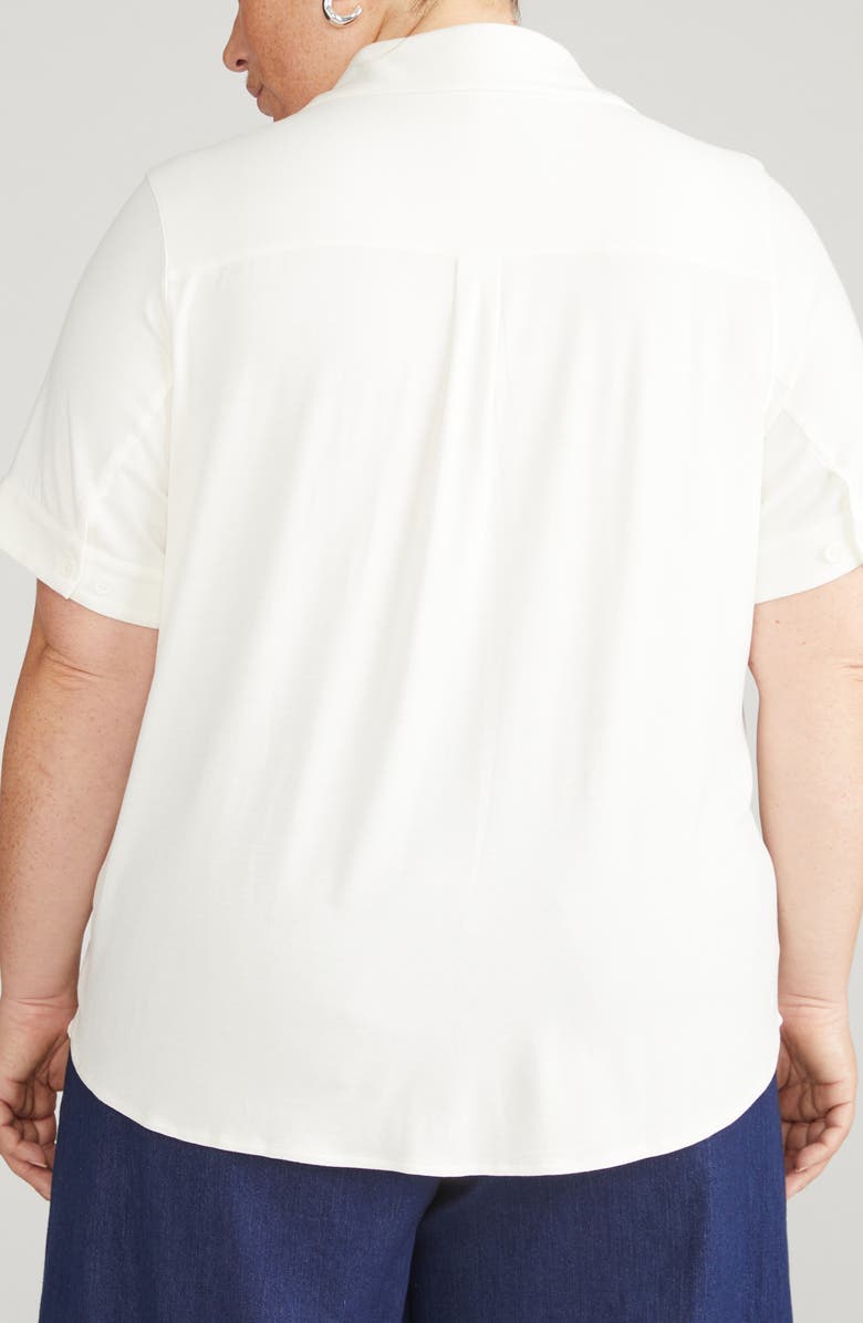 Universal Standard Chelsea Short Sleeve Jersey Button-Up Shirt, Alternate, color, White