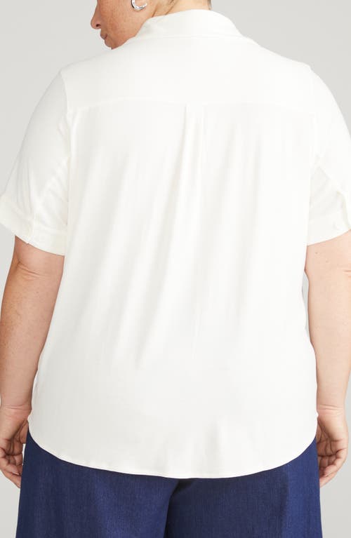 Universal Standard Chelsea Short Sleeve Jersey Button-up Shirt In Neutral