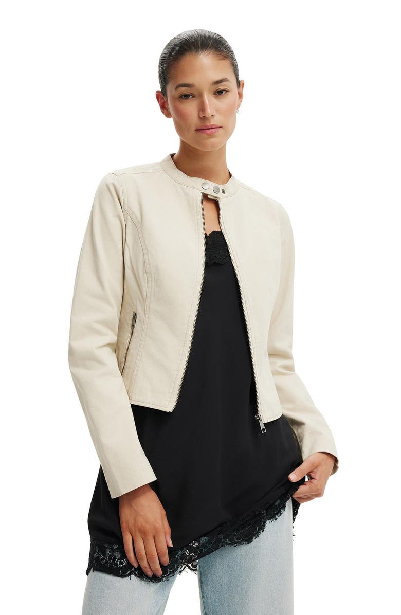 Cotton On Women's Bay Moto Jacket, Alternate, color, Ecru