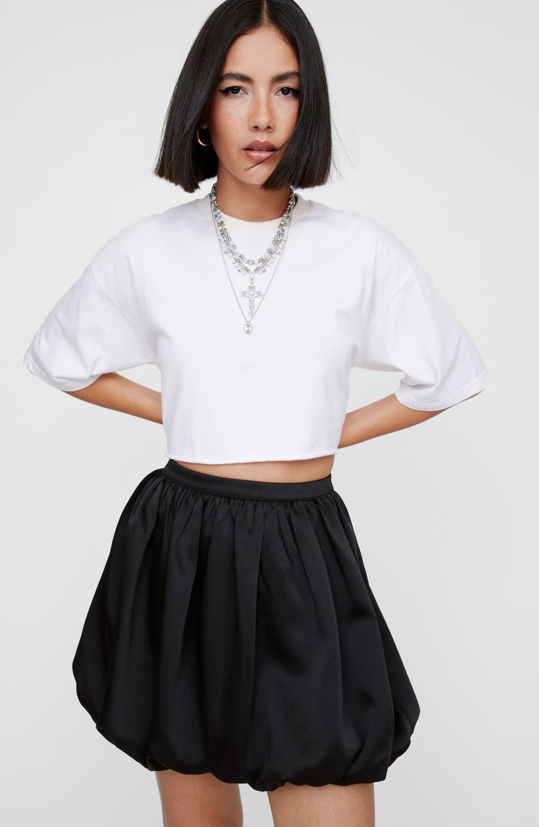 NASTY GAL Puffball Structured Bubble Hem Satin Miniskirt, Alternate, color, Black