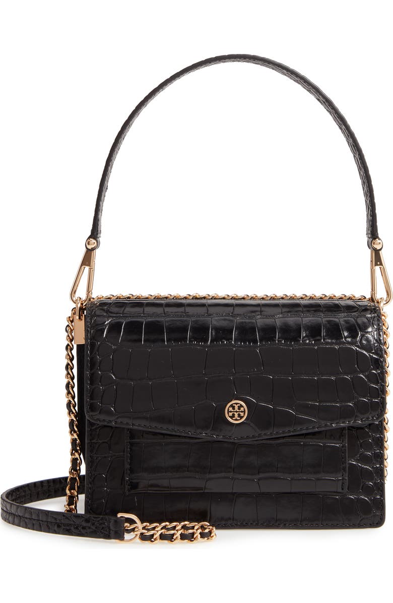 Tory Burch Robinson Croc Embossed Leather Shoulder Bag, Main, color,