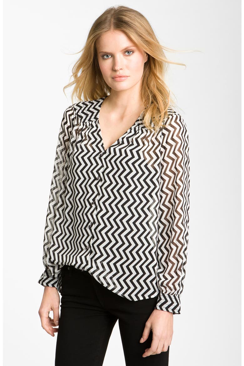 Sheer V-Neck Blouse (Nordstrom Exclusive), Main, color, CHEVRON