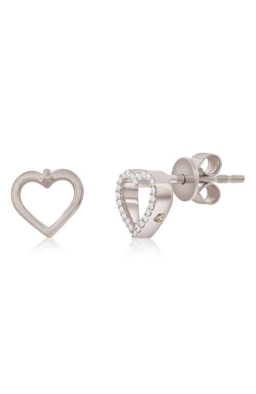 Suzy Levian Diamonds 14k Gold Diamond Open Heart Stud Earrings In White