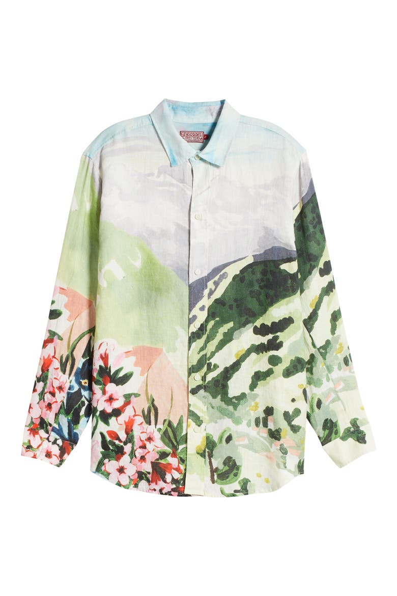 Landscape Linen Pajama Button-Up Shirt, Alternate, color, HUTTE PLACED MULTI