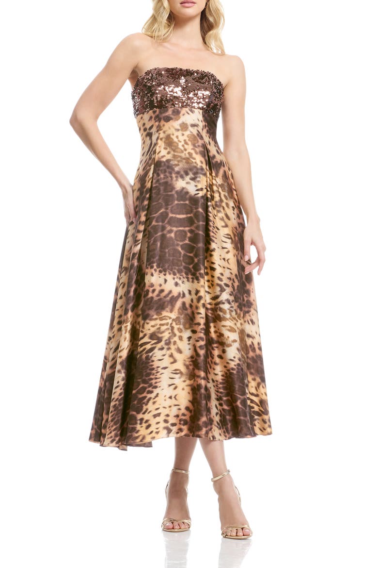 Miranda Sequin Strapless Gown, Main, color, LEOPARD MULTI
