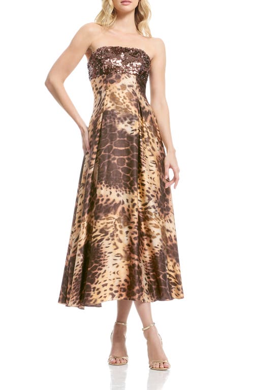Dress The Population Miranda Sequin Strapless Gown In Brown
