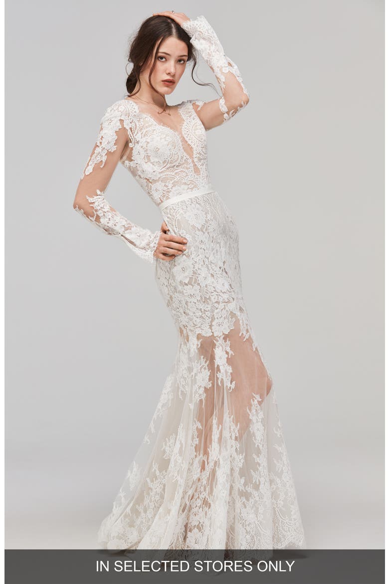 Sage Alençon Lace Trumpet Gown, Main, color, IVORY/BRONZE