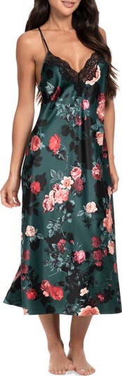 In Bloom by Jonquil Lace Trim Stretch Satin Nightgown, Size L