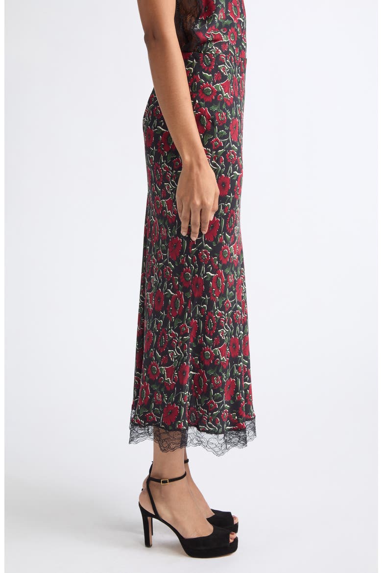 Clover Lace Trim Silk Blend Midi Skirt, Alternate, color, CARDINAL RED MULTI