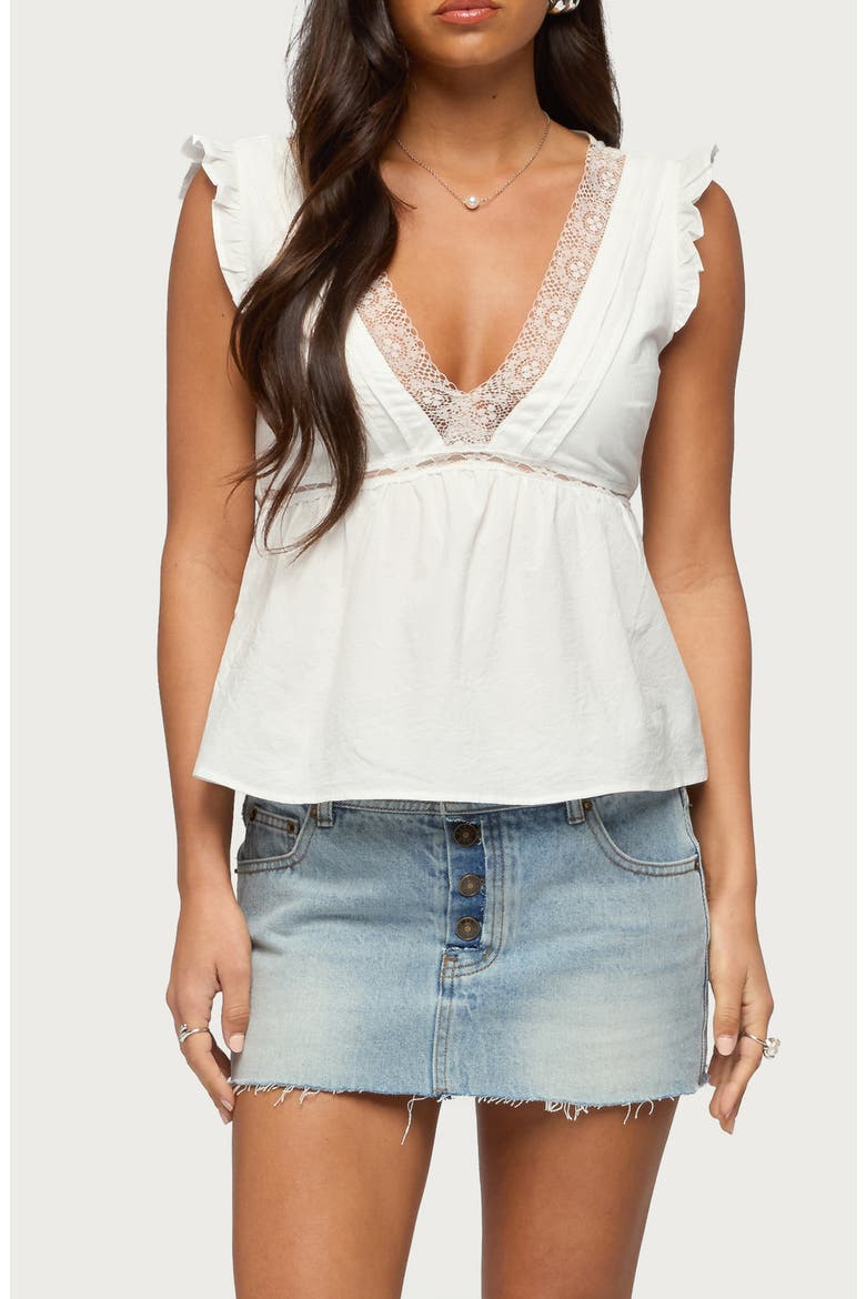 Meadow Pintuck Lace Top, Main, color, WHITE