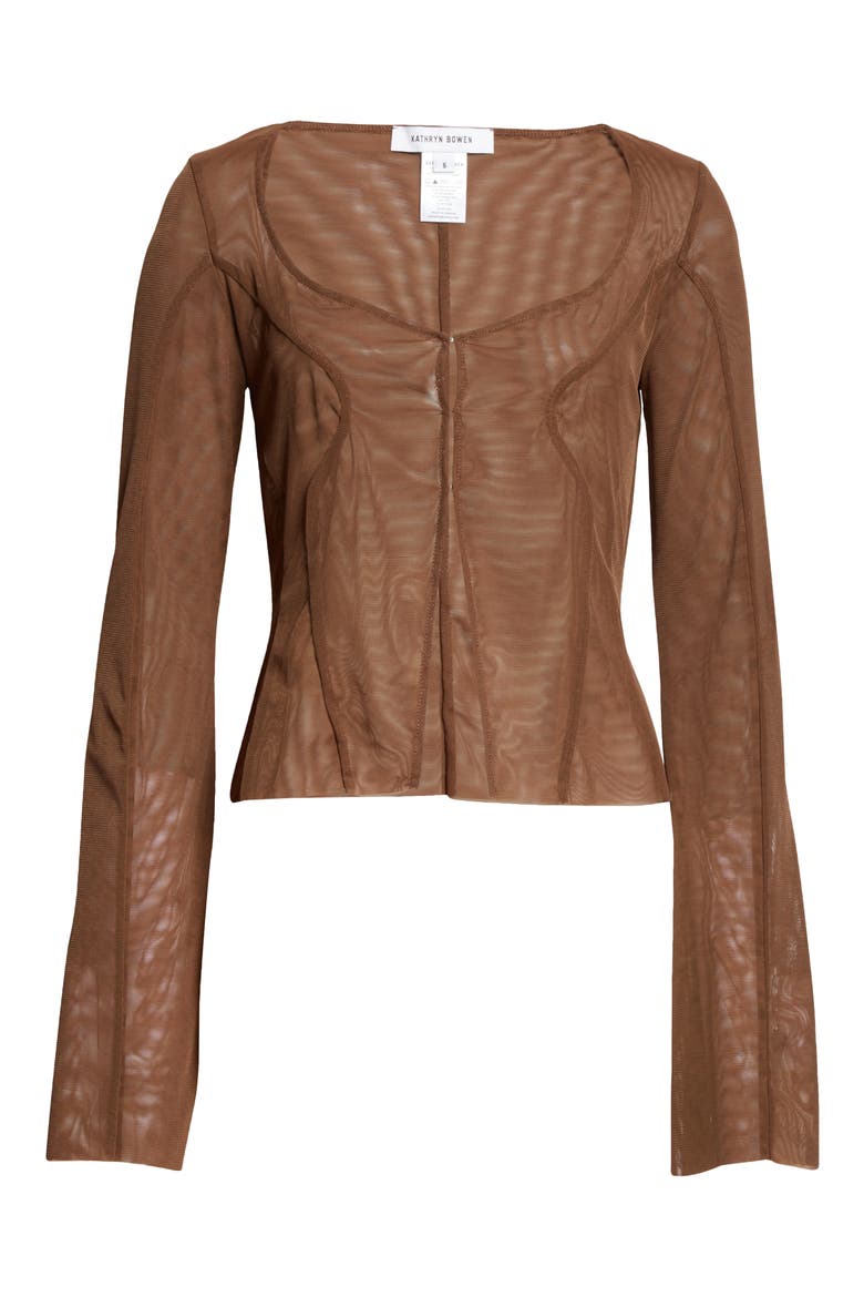 Mesh Cardigan, Alternate, color, BROWN