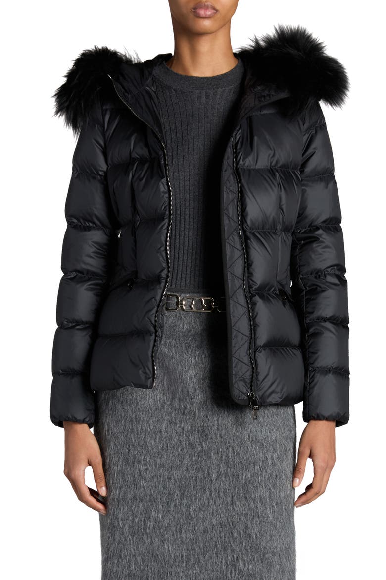 Boed Down Puffer Jacket with Genuine Shearling Trim, Main, color, BLACK/ BLACK
