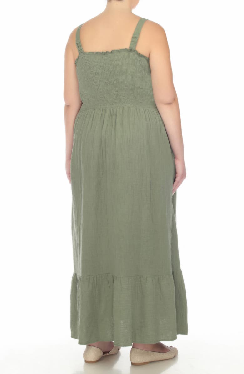 BOHO ME Smocked Tiered Cotton Maxi Sundress, Alternate, color, Olive