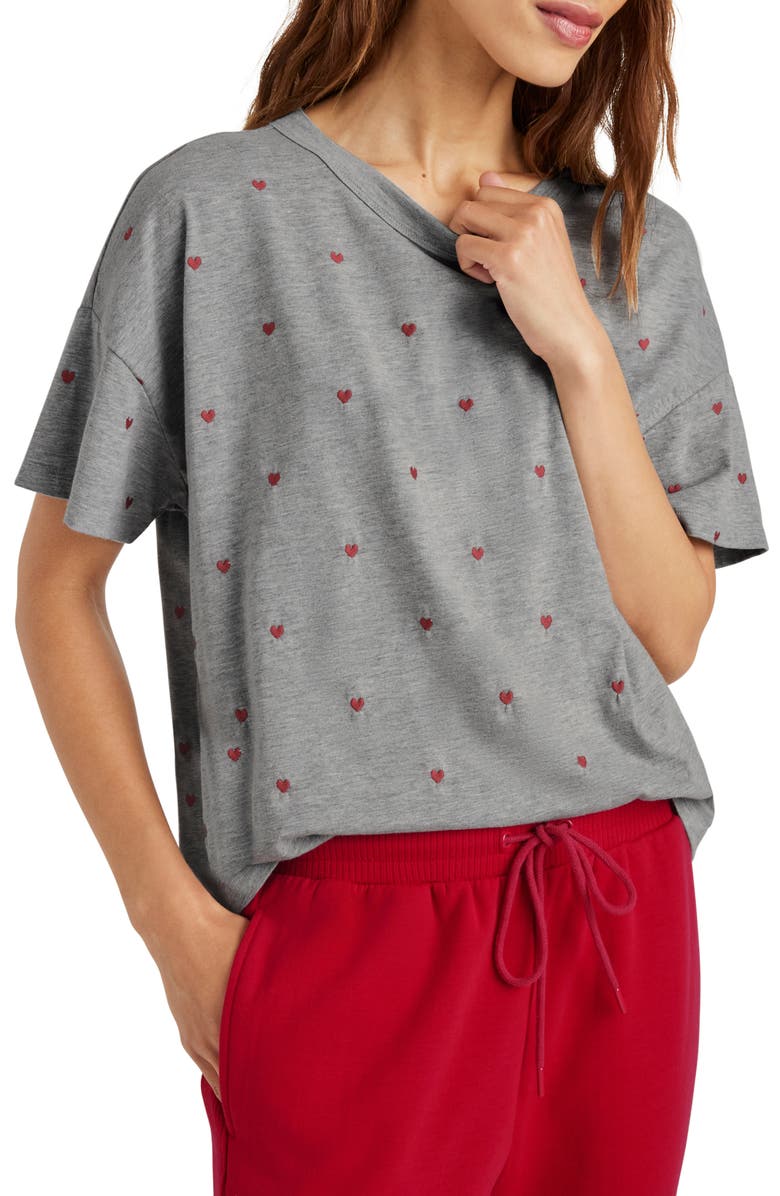 Splendid Embroidered Hearts Cotton Blend T-Shirt, Main, color, 