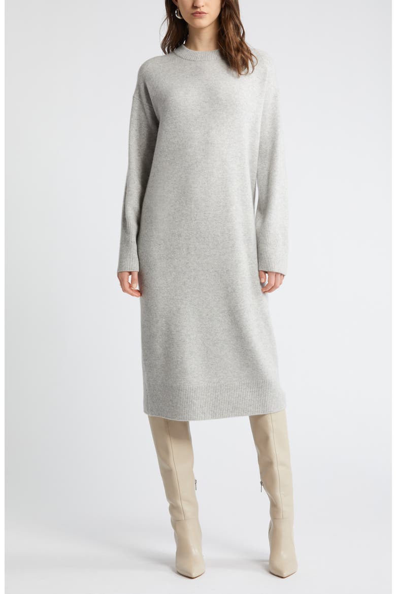 Long Sleeve Wool & Cashmere Sweater Dress, Main, color, GREY LIGHT HEATHER