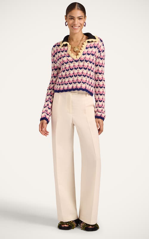 La Doublej Crochet-trimmed Geometric-pattern Sweater In Pink