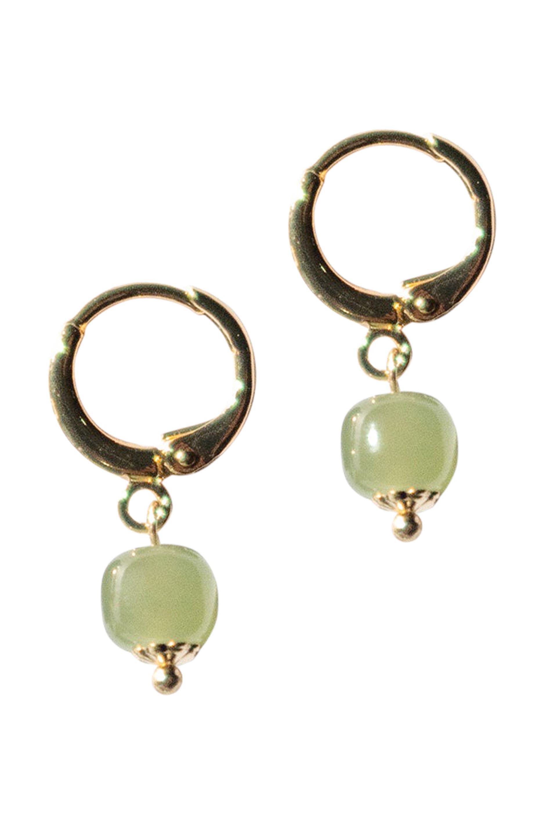 seree Berry Small hoop with green bead earrings in Light Green 