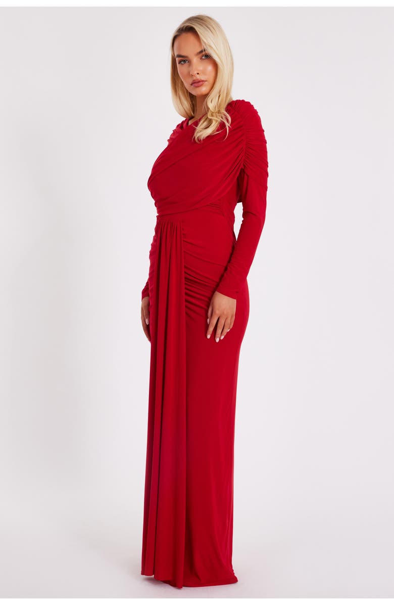 QUIZ ITY Maxi Dress with Draping, Alternate, color, Red