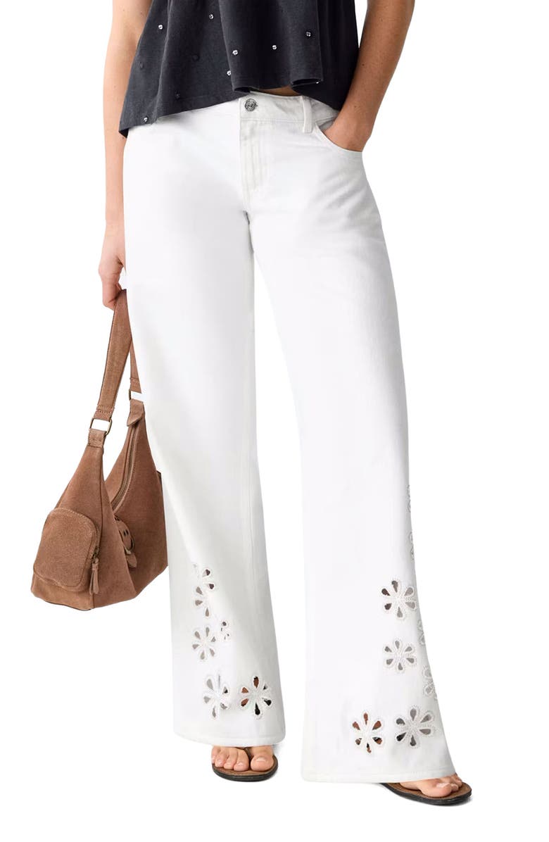 MANGO TEEN Eyelet Hem Wide Leg Jeans, Main, color, 