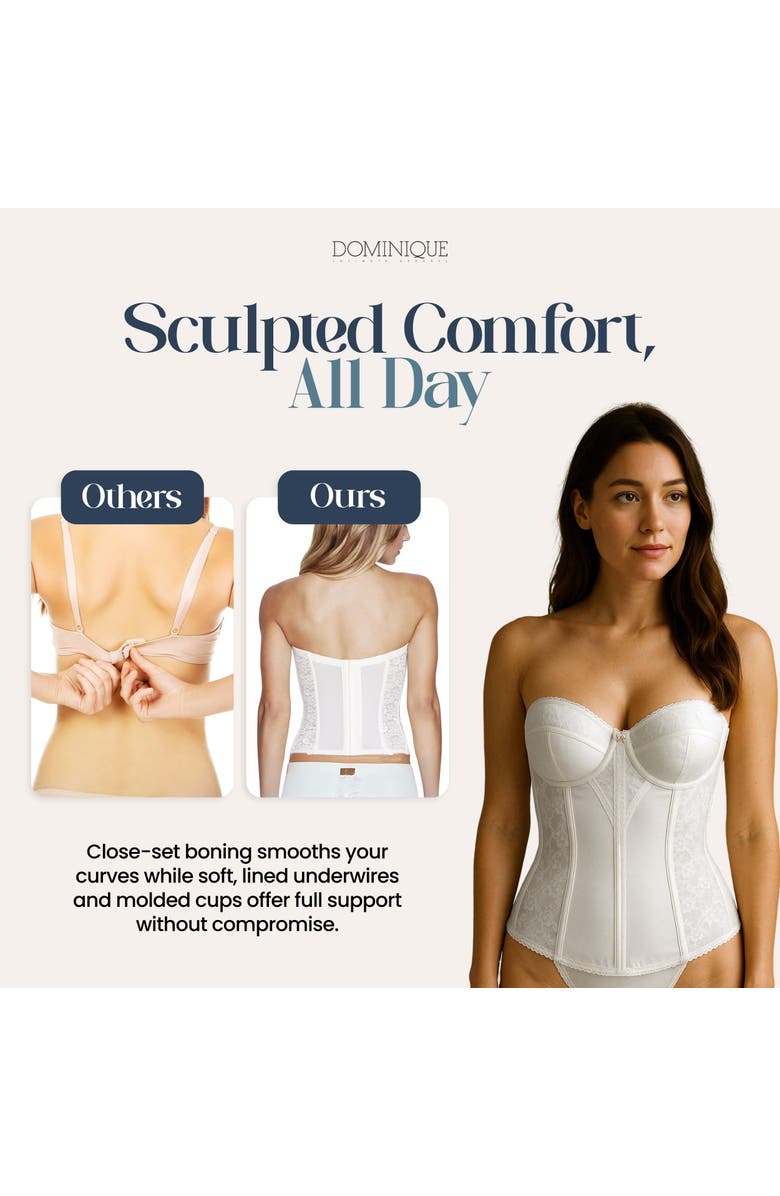 Dominique Intimates Colette Lace Low Back Convertible Corset Longline Bra, Alternate, color, Bone