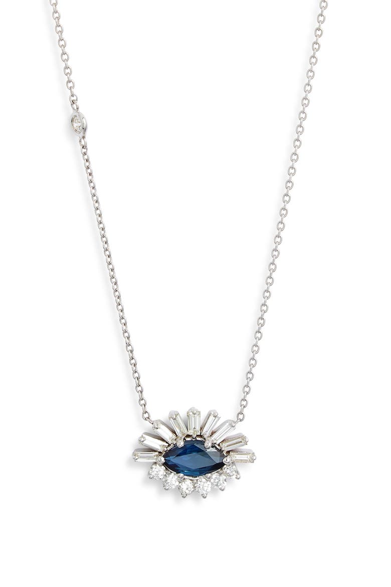 Diamond & Sapphire Evil Eye Pendant Necklace, Main, color, BLUE