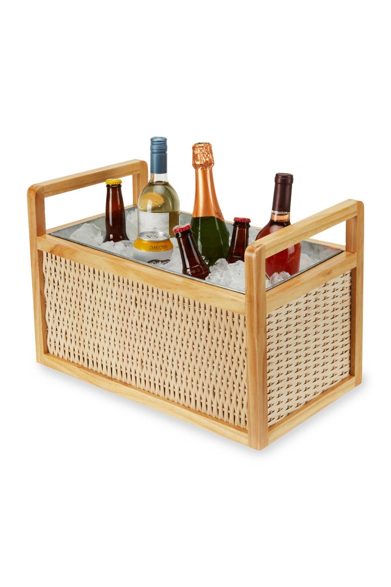 Rattan and Wood Beverage Tub, Main, color, Wood