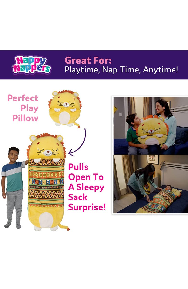 Happy Nappers Pillow & Sleepy Sack, Large Lion Lex, 66 Inch x 30 Inch, Alternate, color, Yellow