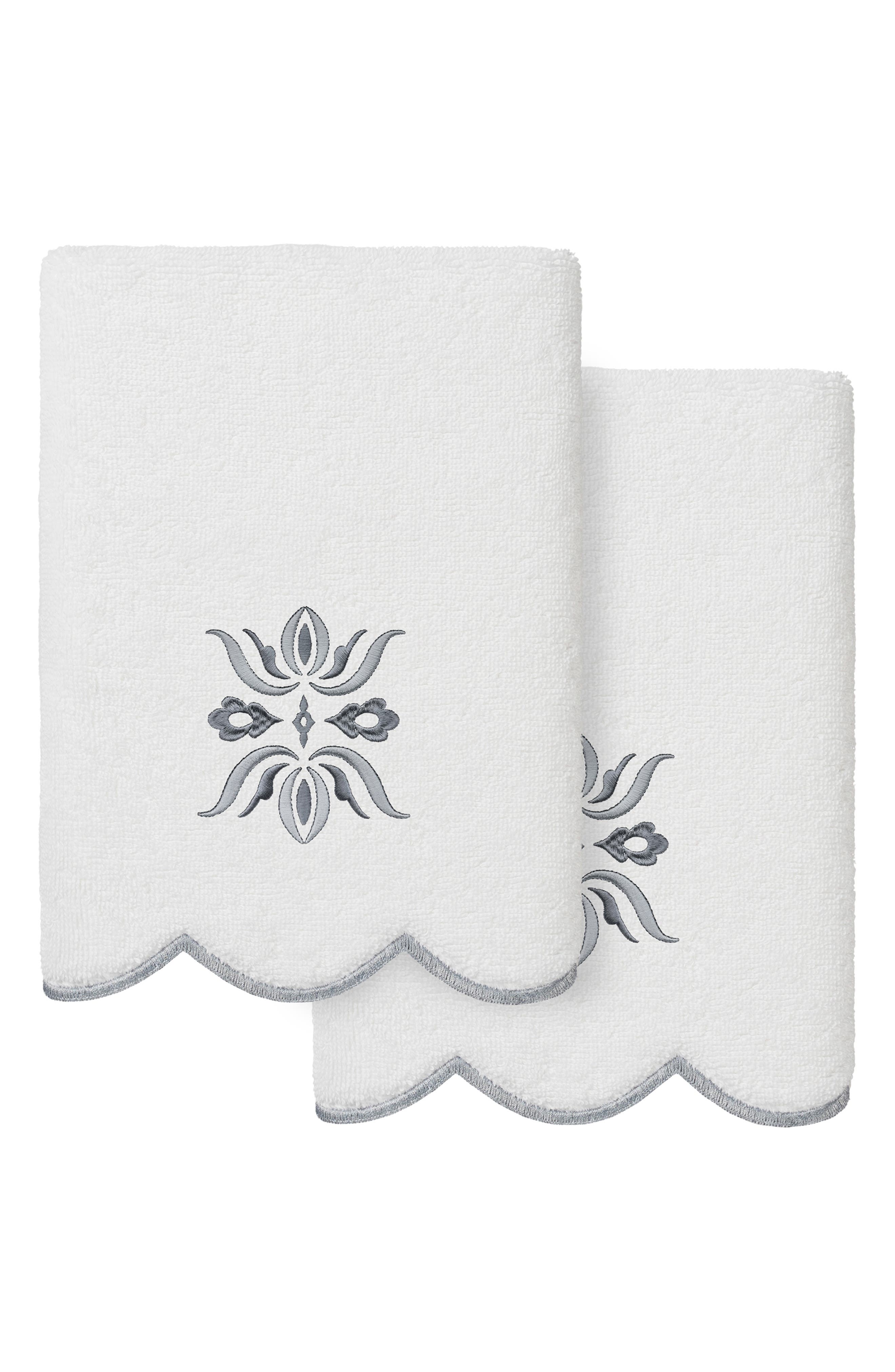 2-Piece Flower Crest Embroidered Turkish Cotton Hand Towel Set