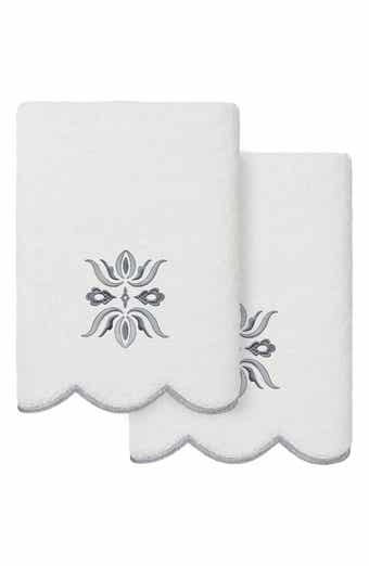 2-Piece Flower Crest Embroidered Turkish Cotton Hand Towel Set