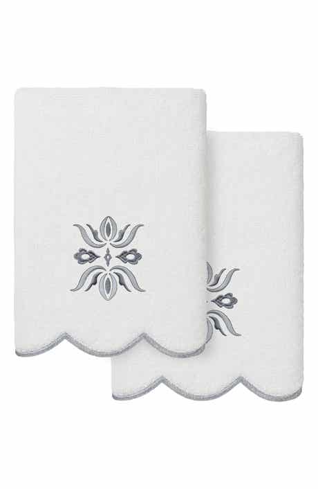 2-Piece Flower Crest Embroidered Turkish Cotton Hand Towel Set