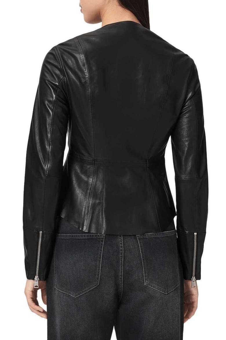 Luana Ruffled Leather Shirt, Alternate, color, BLACK