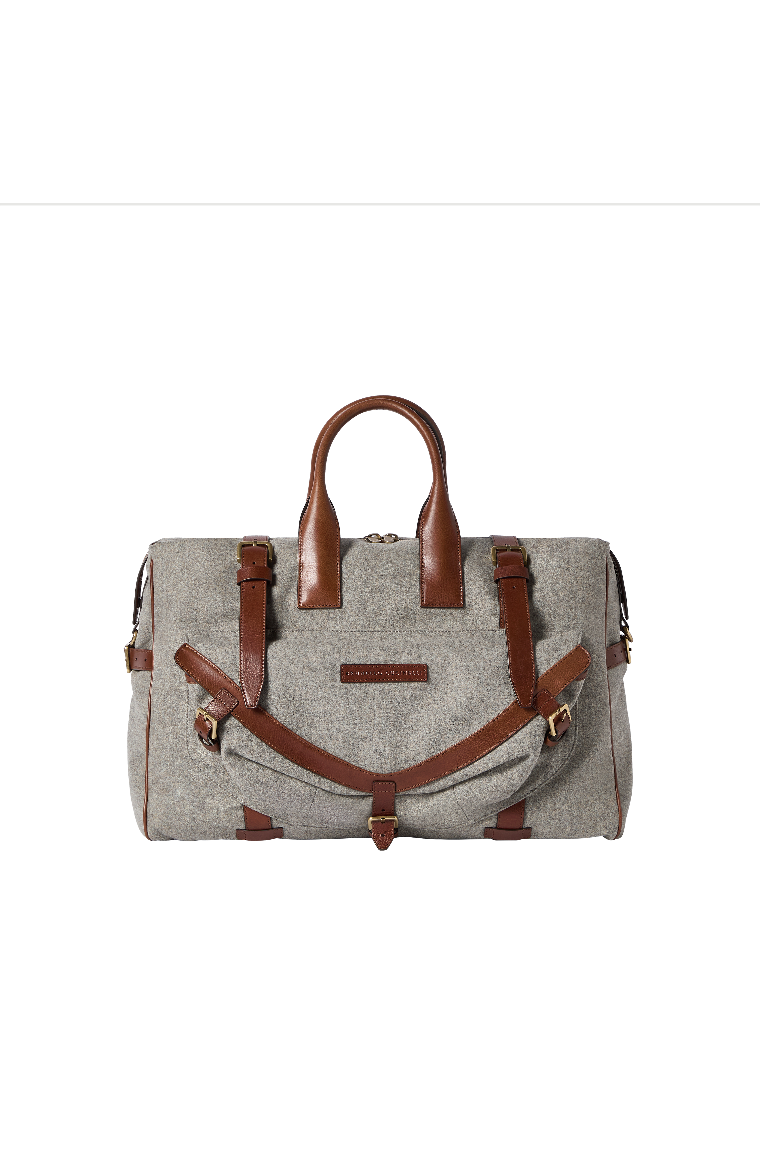 Brunello Cucinelli Virgin wool, alpaca and cashmere flannel   field bag with grained calfskin inserts, Alternate, color, Medium Grey
