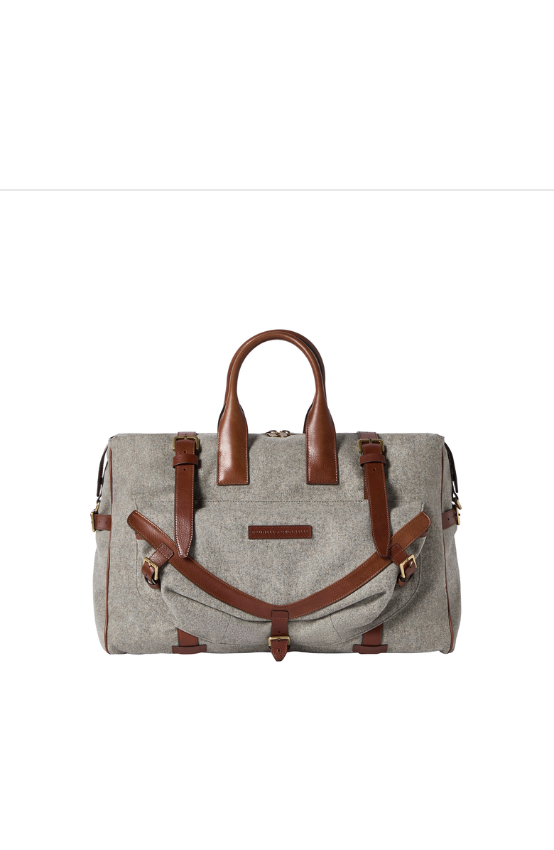 Brunello Cucinelli Virgin wool, alpaca and cashmere flannel field bag with grained calfskin inserts, Alternate, color, Medium Grey