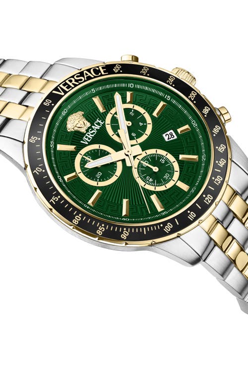 Shop Versace Sport Chronograph Bracelet Watch, 44mm In Black/green/two Tone