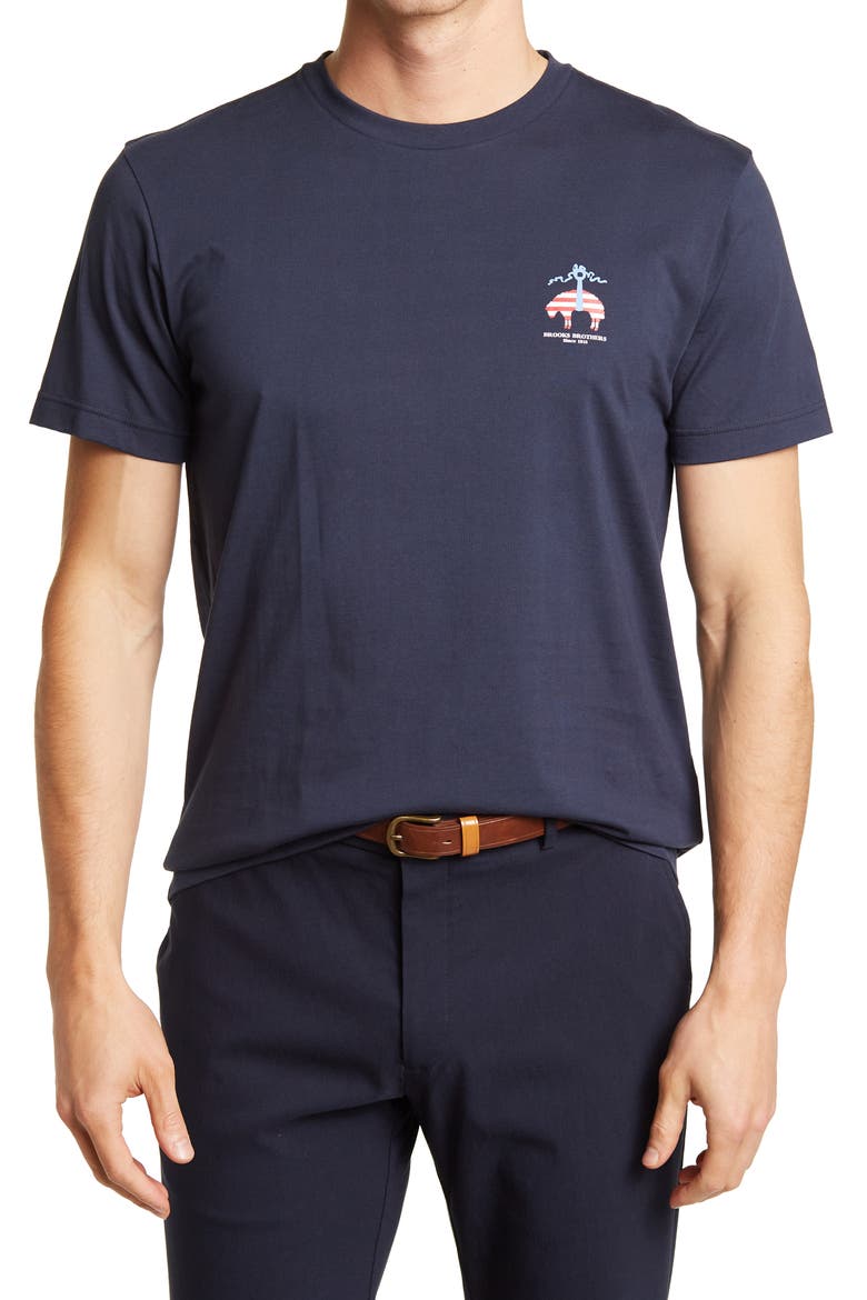 Flag Crew Neck Cotton T-Shirt, Main, color, NAVY