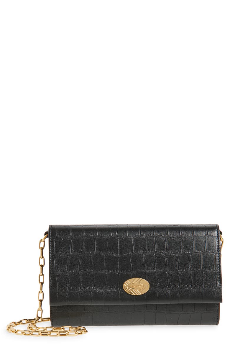 Burberry Cotswolds Croc Embossed Leather Wallet on a Chain, Main, color, Black