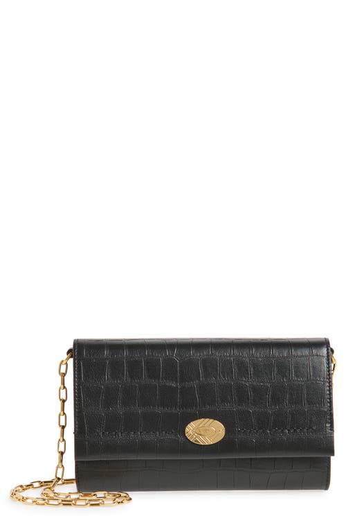 Burberry Cotswolds Croc Embossed Leather Wallet On A Chain In Black