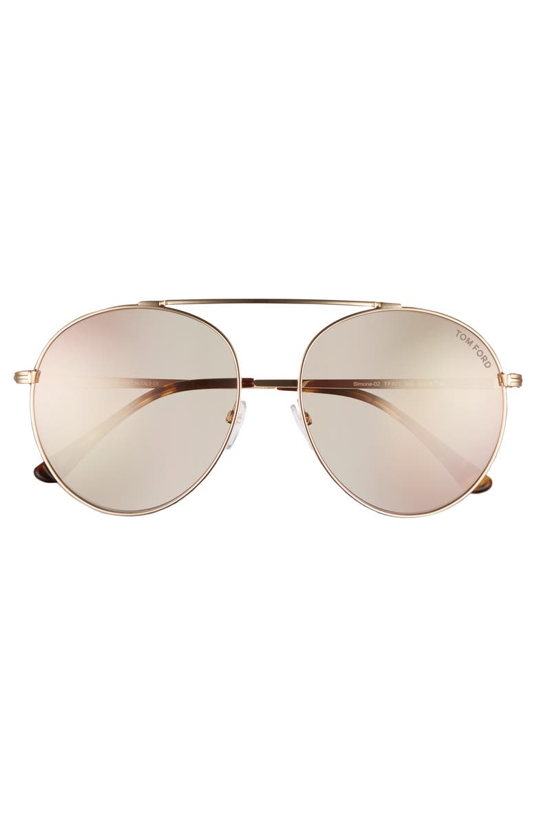 TOM FORD Simone 58mm Gradient Mirrored Round Sunglasses, Alternate, color, Rose Gold/ Light Brown Flash