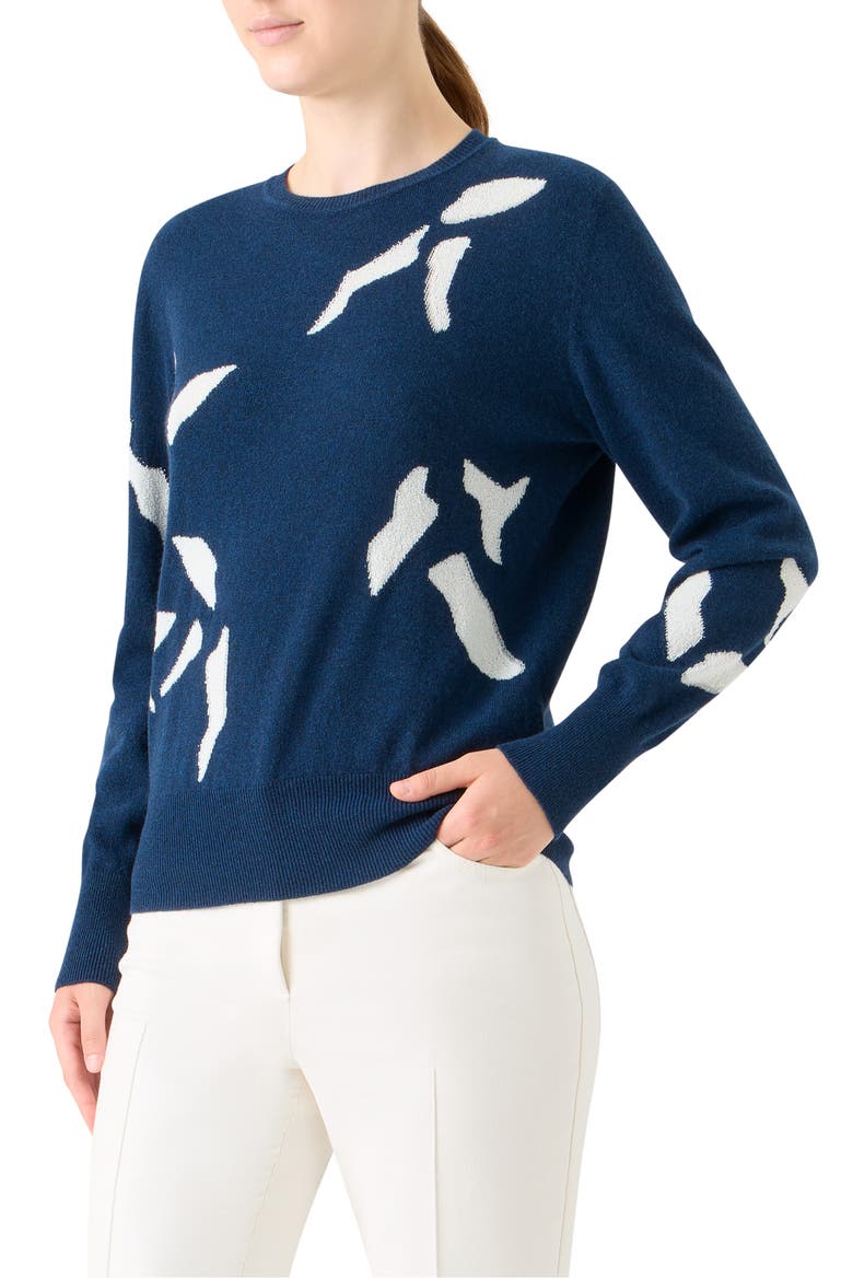 Whitecaps Intarsia Knit Cashmere & Cotton Blend Sweater, Alternate, color, DENIM-ECRU