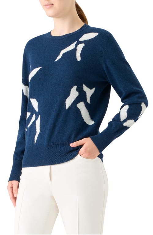 Akris Whitecaps Intarsia Cashmere & Cotton Sweater In Blue