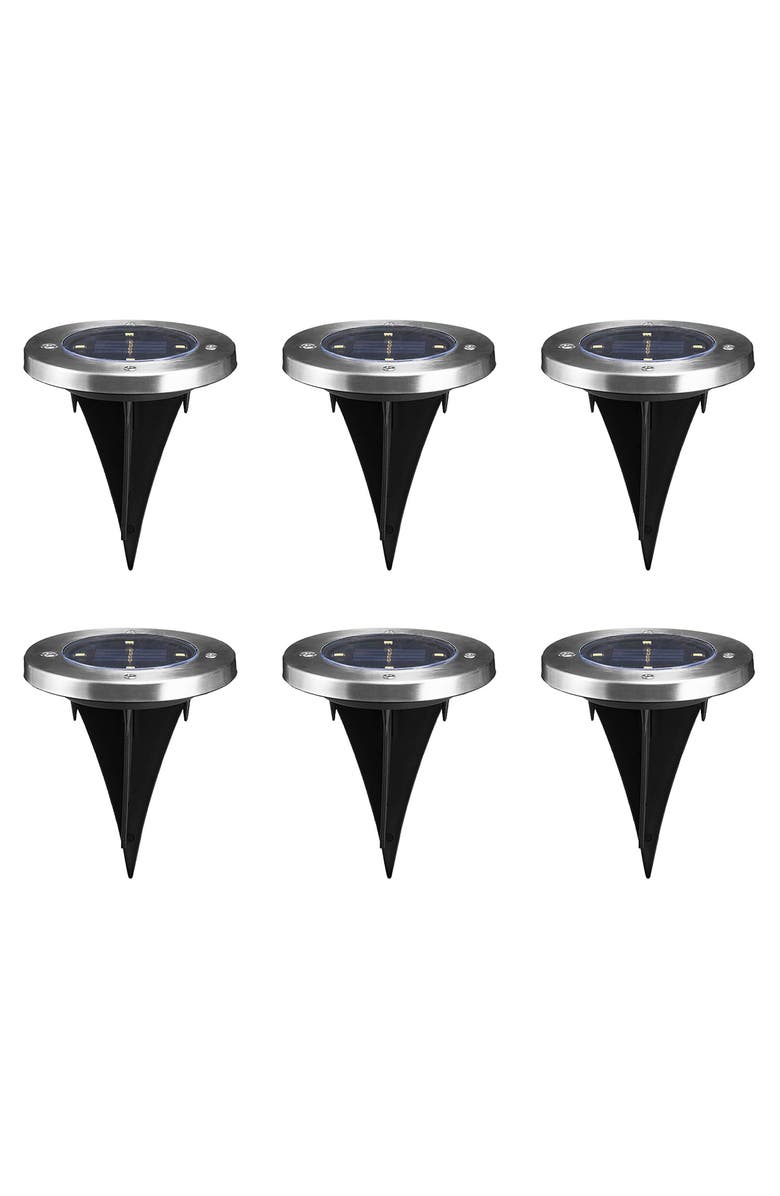 Glitzhome Set of 6 Solar Powered LED Pathway Ground Light, Alternate, color, Black