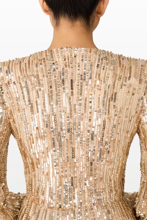 Jenny Packham Cosmos Sequined Strong-shoulder Gown