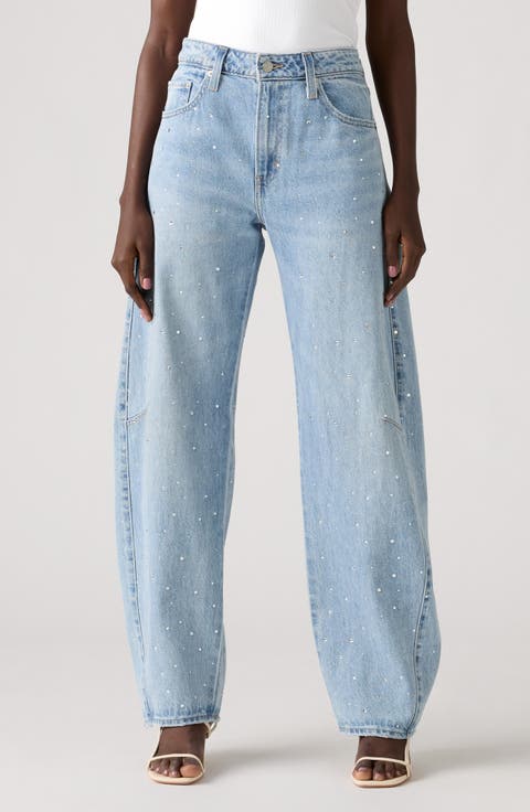 Baggy Dad High Waist Barrel Leg Jeans (Dazzle Me)