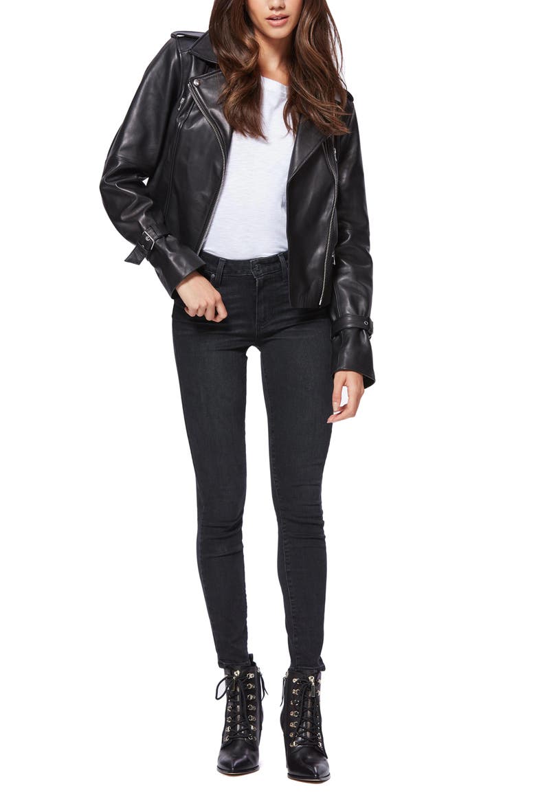 Rayven Leather Moto Jacket, Alternate, color, BLACK