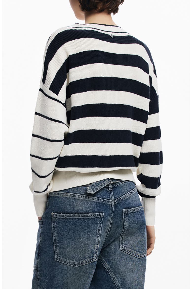 Variegated Stripe V-Neck Sweater, Alternate, color, WHITE