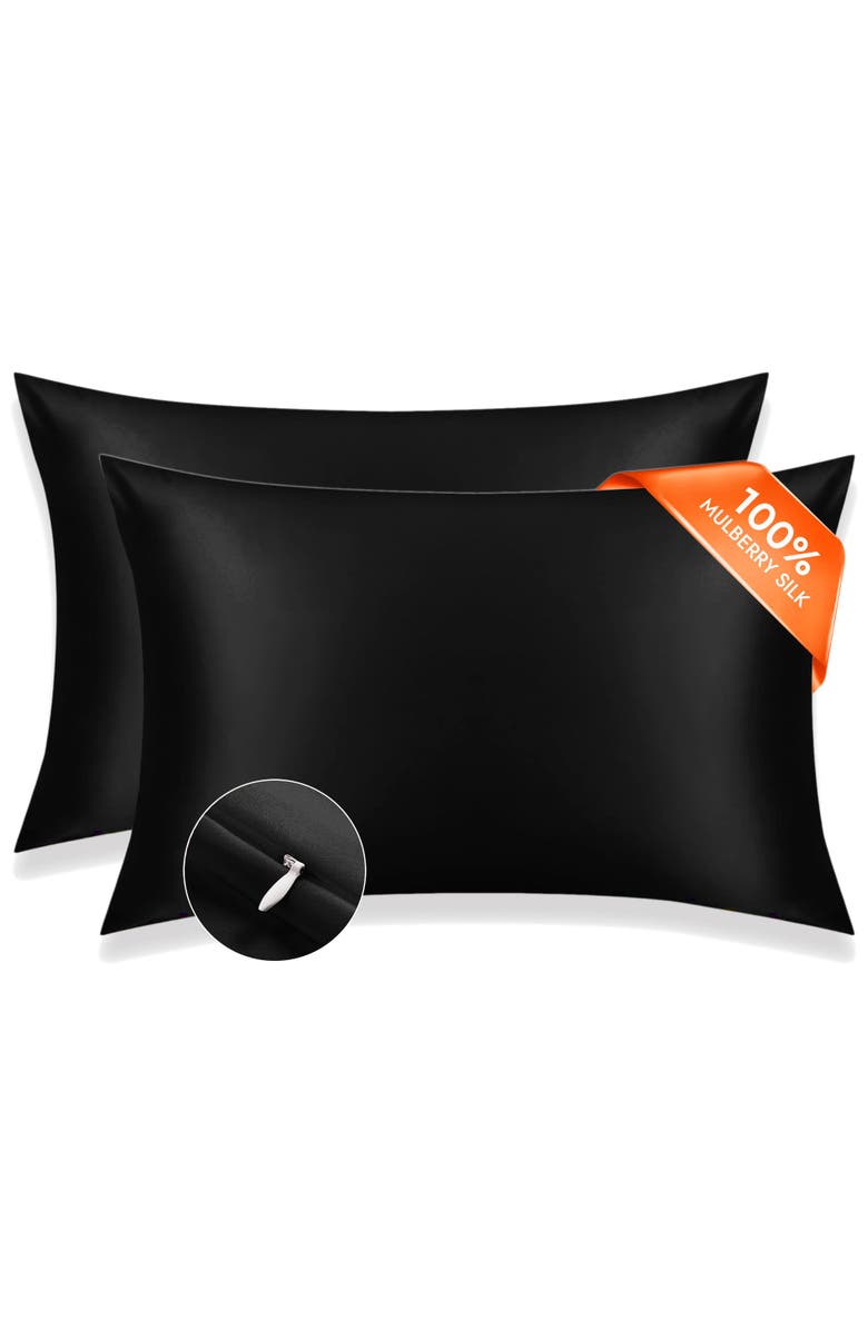 SILKSILKY Set of 2Pcs-22Momme Mulberry Silk Hidden Zipper Pillowcase, Main, color, 