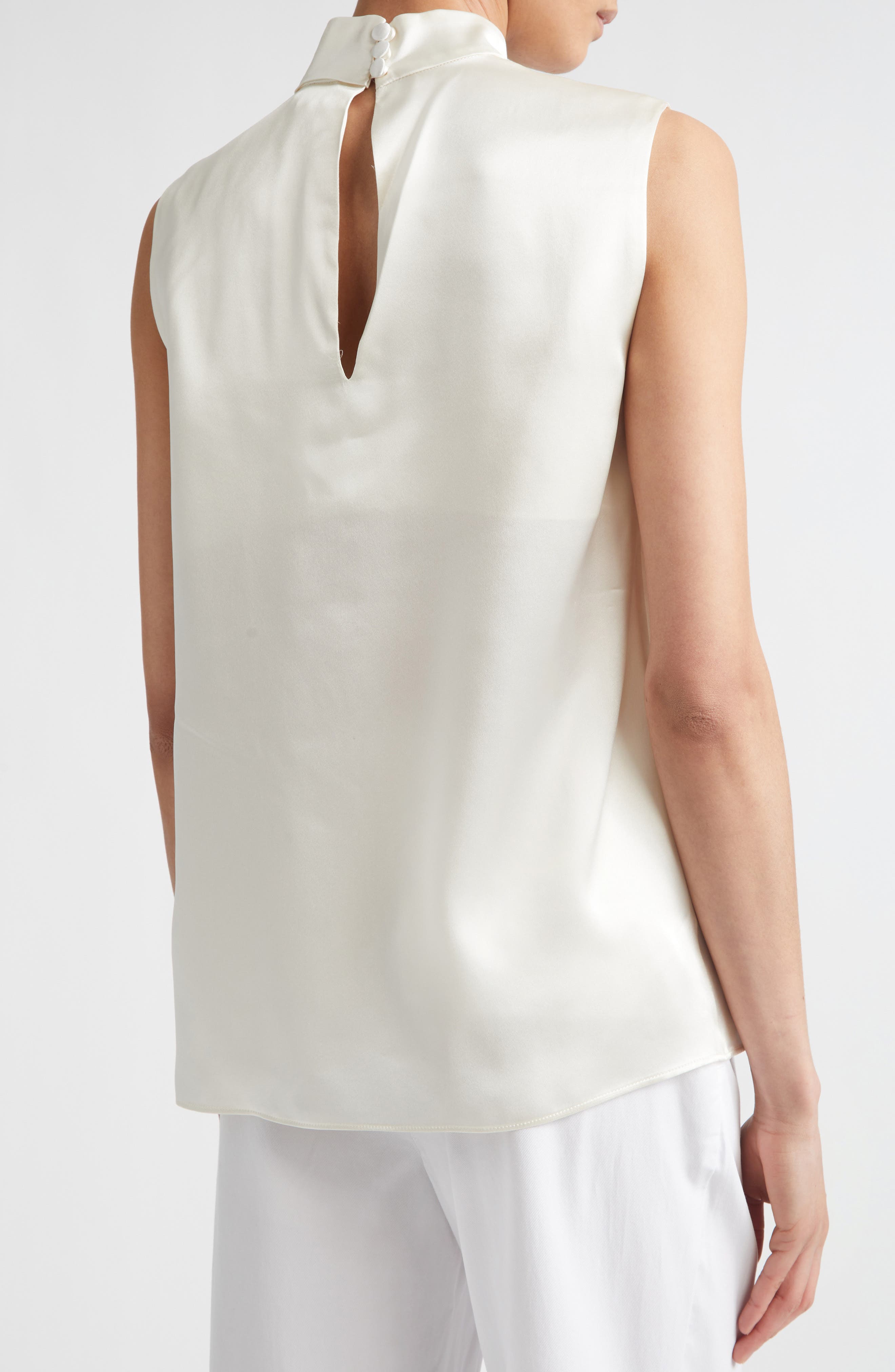 Twist Mock Neck Sleeveless Silk Satin Top - image 4