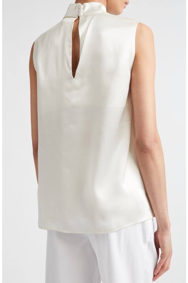Twist Mock Neck Sleeveless Silk Satin Top, Alternate, color, IVORY